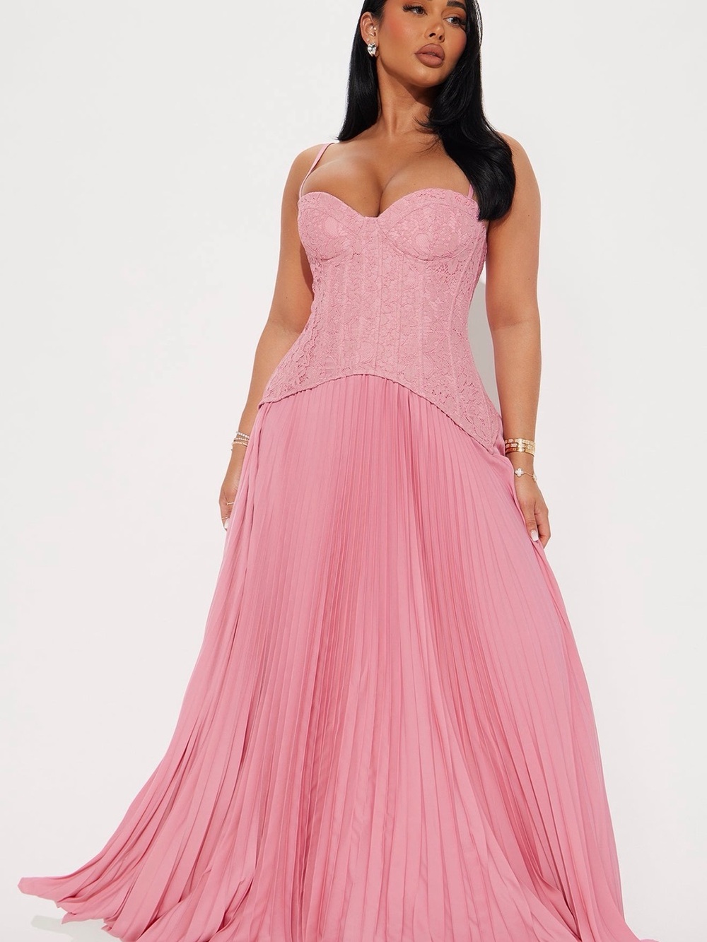 Fashion Nova Pink Lace Corset Maxi Dress